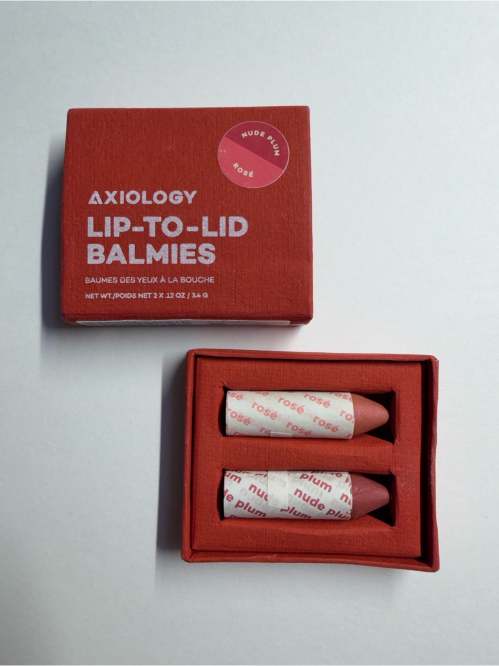 Axiology Lip to Lid Balmies 2-Pack Nude Plum Rose NEW